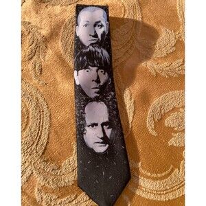 Vintage 90s Tie 1990s Three Stooges Larry Moe Curly Black & White Funny Necktie